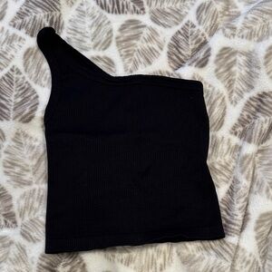 Nikibiki Black One-Shoulder Ribbed Top